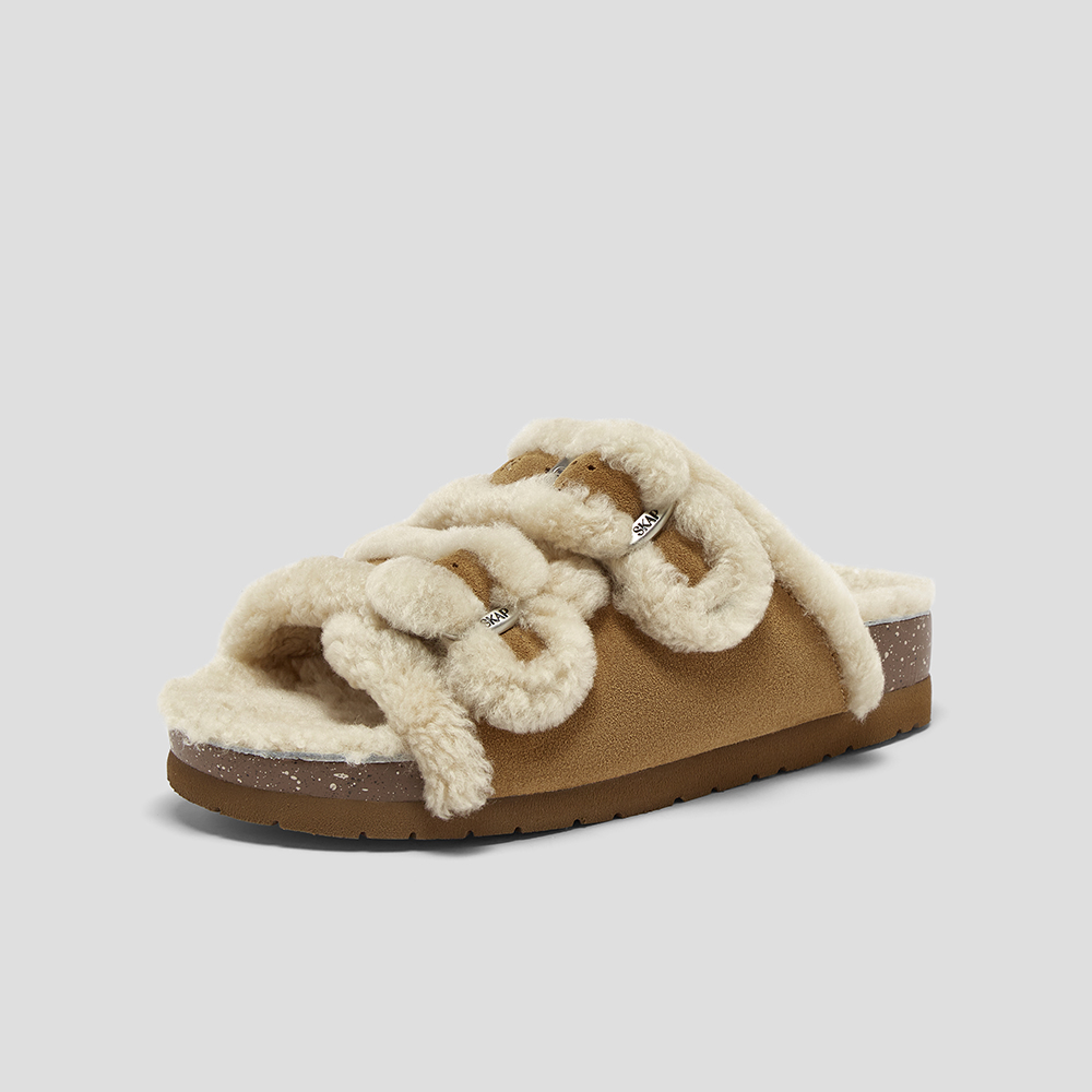 SKAP圣伽步女鞋2025秋季新款休闲鞋保暖毛毛鞋舒适懒人拖女勃肯拖