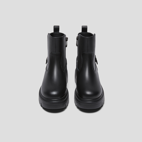 SKAP圣伽步女鞋2025冬季新款休闲靴轻质增高短靴拉链女款时装靴