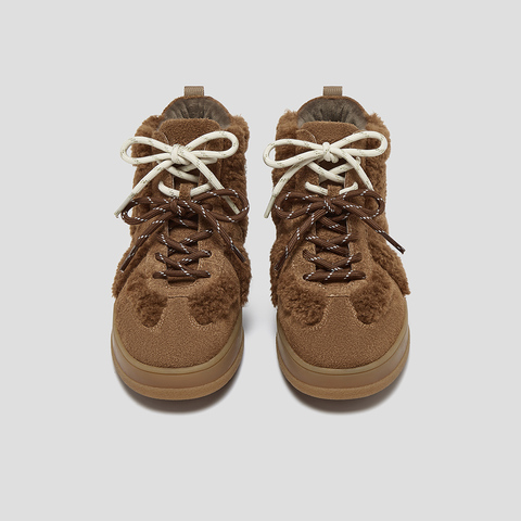 SKAP圣伽步女鞋2025冬季新款短靴双鞋带保暖毛绒增高女款休闲靴