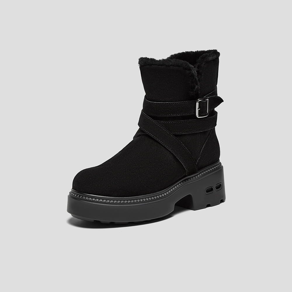 SKAP圣伽步女鞋2025冬季新款休闲短靴保暖复古绑带舒适女款雪地靴