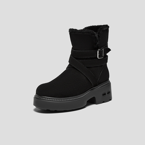 SKAP圣伽步女鞋2025冬季新款休闲短靴保暖复古绑带舒适女款雪地靴