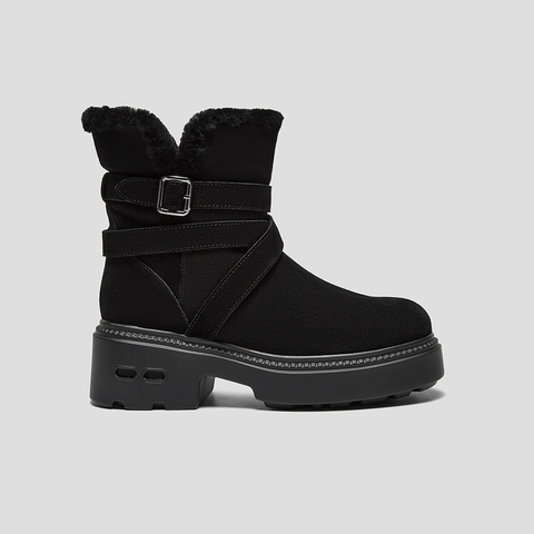 SKAP圣伽步女鞋2025冬季新款休闲短靴保暖复古绑带舒适女款雪地靴