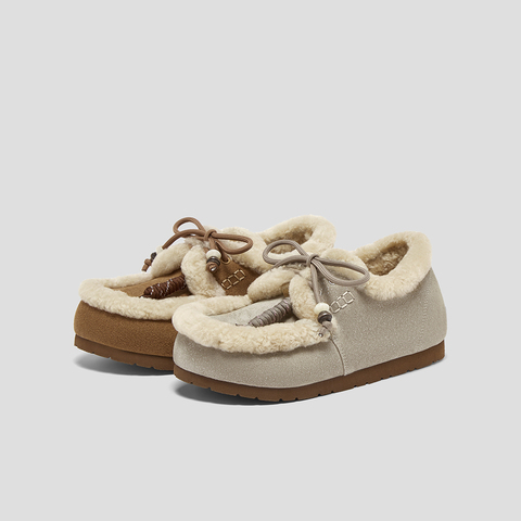 SKAP圣伽步女鞋2025秋季新款勃肯鞋舒适保暖毛毛鞋加绒女款休闲鞋