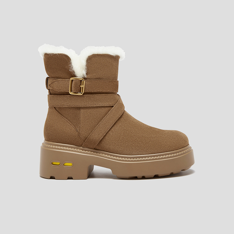 SKAP圣伽步女鞋2025冬季新款休闲短靴保暖复古绑带舒适女款雪地靴