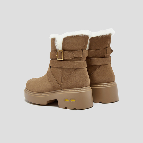 SKAP圣伽步女鞋2025冬季新款休闲短靴保暖复古绑带舒适女款雪地靴