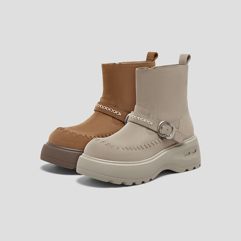 SKAP圣伽步女鞋2025冬季新款时装靴休闲增高复古减震女款运动靴