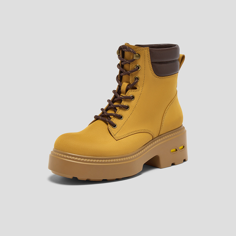 SKAP圣伽步女鞋2025冬季新款马丁靴户外大黄靴复古轻便女款休闲靴