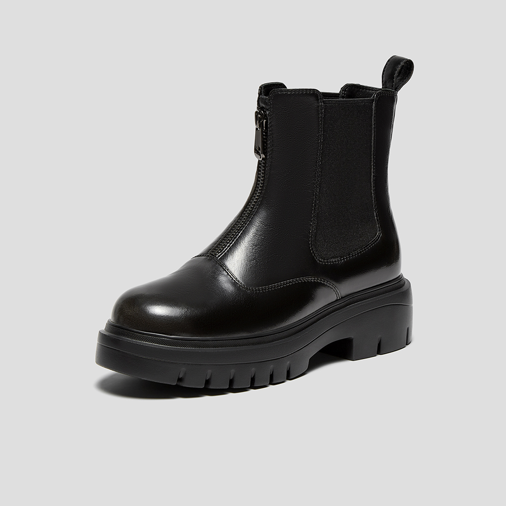 SKAP圣伽步女鞋2025冬季新款切尔西靴复古擦色增高舒适女款休闲靴