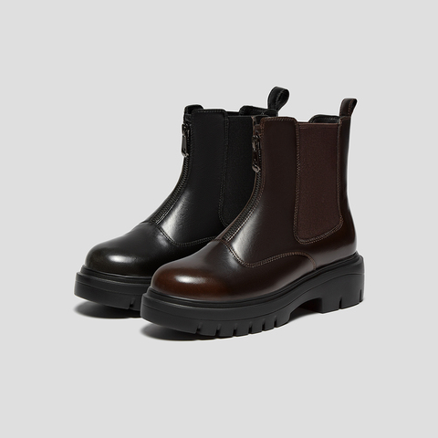 SKAP圣伽步女鞋2025冬季新款切尔西靴复古擦色增高舒适女款休闲靴