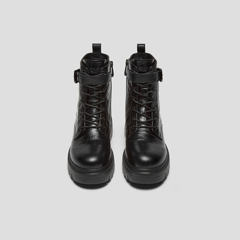 SKAP圣伽步女鞋2025冬季新款休闲靴短筒复古皱漆户外女款马丁靴