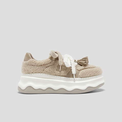 SKAP圣伽步女鞋2025秋季新款毛毛鞋增高保暖双鞋带加绒女款休闲鞋