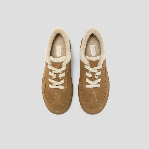 SKAP圣伽步女鞋2025秋季新款德训鞋厚底增高加绒保暖女款毛毛鞋