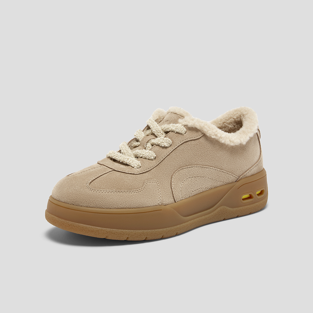 SKAP圣伽步女鞋2025秋季新款德训鞋厚底增高加绒保暖女款毛毛鞋