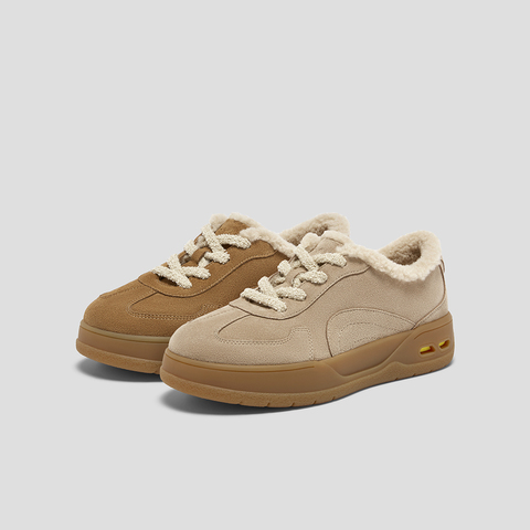 SKAP圣伽步女鞋2025秋季新款德训鞋厚底增高加绒保暖女款毛毛鞋