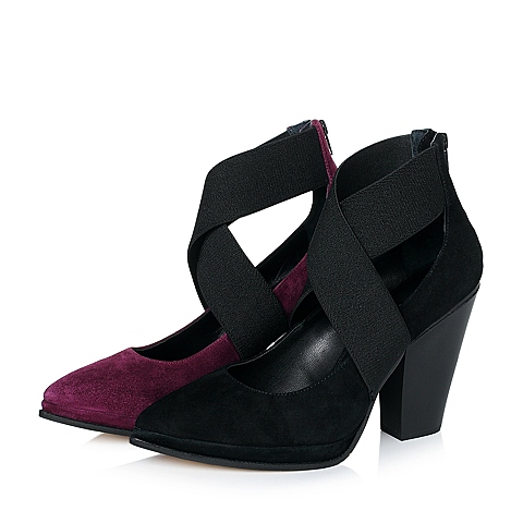 STACCATO/思加图秋季专柜同款紫/黑色羊皮女单鞋9B503CQ6