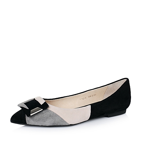 STACCATO/思加图秋季专柜同款黑/灰/米炫色组合羊皮女单鞋9UG28CQ6