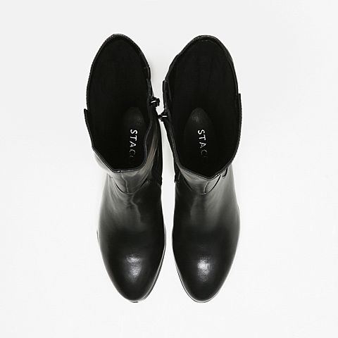 STACCATO/思加图冬季专柜同款黑色牛皮女靴9XY09DG6