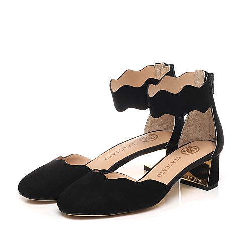 STACCATO/思加图春季专柜同款黑色羊皮女凉鞋9A704AK7