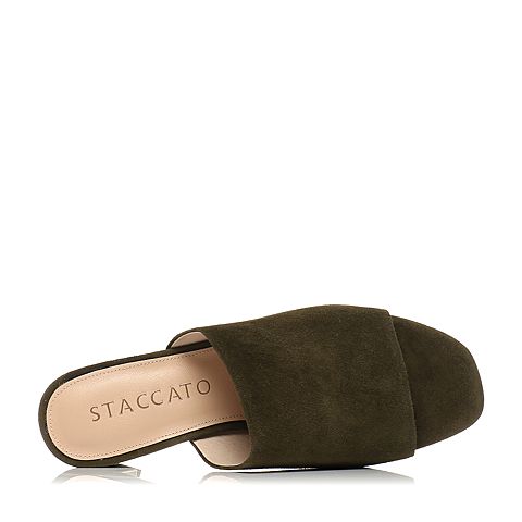 STACCATO/思加图夏季专柜同款墨绿色羊绒皮女凉鞋9F101BT7