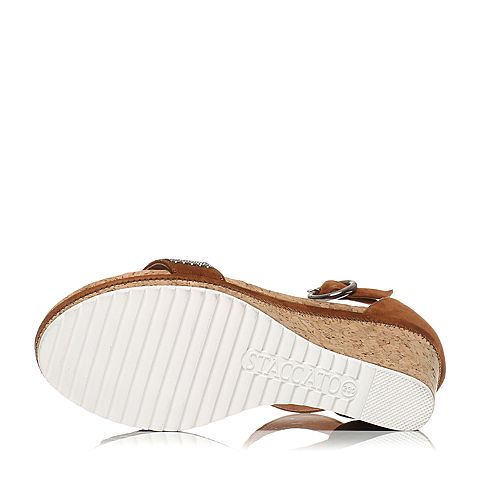 STACCATO/思加图夏季专柜同款棕色羊绒皮女凉鞋9RG12BL7