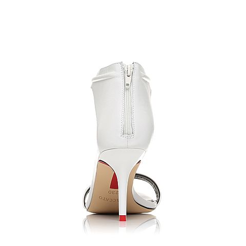 STACCATO/思加图夏季专柜同款白色山羊皮一字型女皮凉鞋9VN11BL7