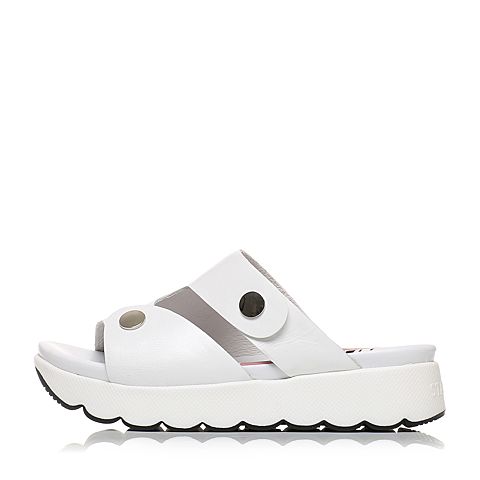 STACCATO/思加图夏季专柜同款白色软羊皮休闲女凉拖鞋9F205BT7