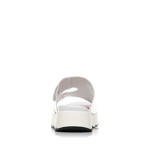 STACCATO/思加图夏季专柜同款白色软羊皮休闲女凉拖鞋9F205BT7