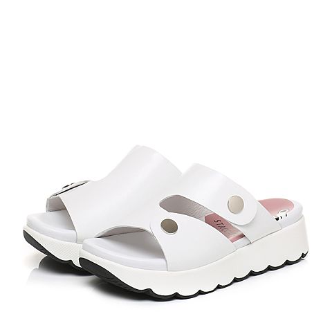 STACCATO/思加图夏季专柜同款白色软羊皮休闲女凉拖鞋9F205BT7