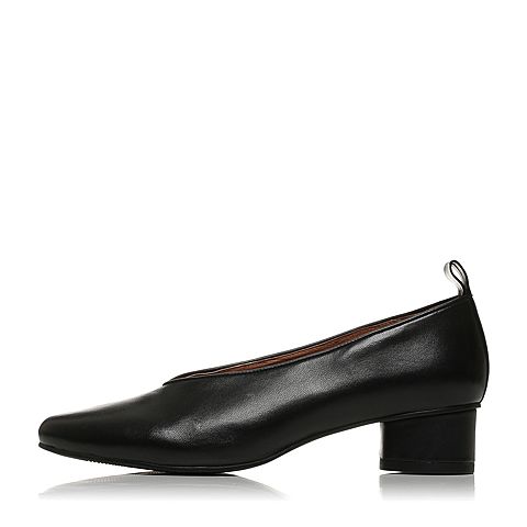 staccato/思加图秋季专柜同款黑色羊皮v口奶奶鞋9i401cm7