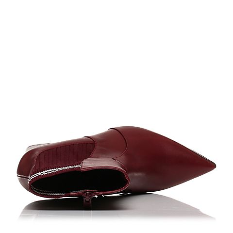STACCATO/思加图冬季专柜同款红色牛皮尖头短筒女皮靴9J411DZ7