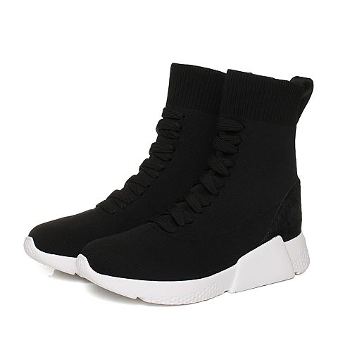 STACCATO/思加图冬季专柜同款黑色编织休闲女短靴9H815DD7