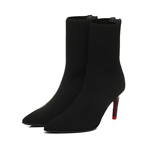 STACCATO/思加图冬季专柜同款黑色编织帮面女靴9J404DZ7
