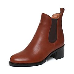 STACCATO/思加图冬季专柜同款棕色牛皮短筒女皮靴9I501DD7