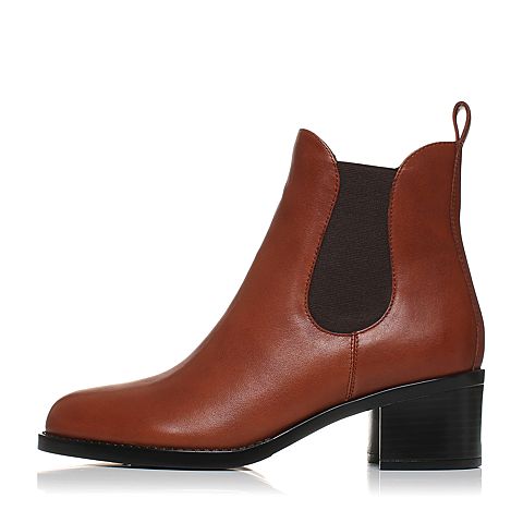 STACCATO/思加图冬季专柜同款棕色牛皮短筒女皮靴9I501DD7