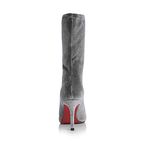 STACCATO/思加图冬季专柜同款深灰色弹力丝绒布面女靴S5101DZ7
