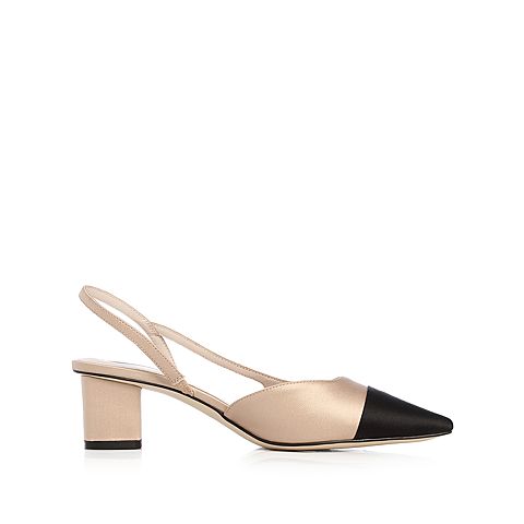 STACCATO/思加图2018春专柜同款真丝布面尖头粗跟凉鞋9YD22AH8