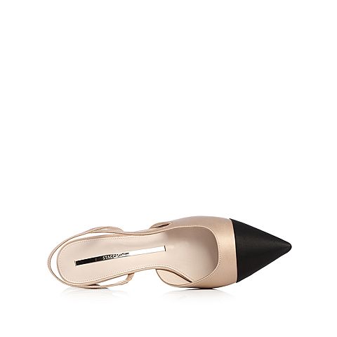 STACCATO/思加图2018春专柜同款真丝布面尖头粗跟凉鞋9YD22AH8