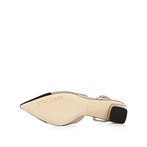 STACCATO/思加图2018春专柜同款真丝布面尖头粗跟凉鞋9YD22AH8