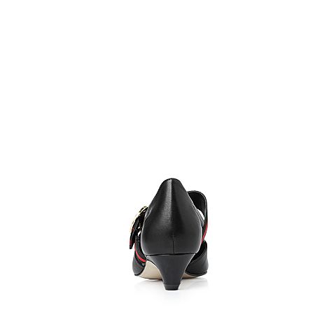 STACCATO/思加图2018年春季专柜同款黑色绵羊皮女皮凉鞋P9N50AK8