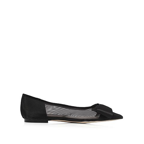 思加图2018年春季专柜同款黑色网面蝴蝶结平跟单鞋9L718AQ8