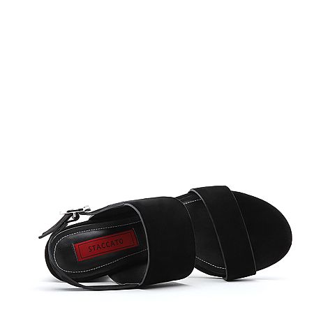 STACCATO/思加图2018年夏季专柜同款黑色羊绒皮革女皮凉鞋9E820BL8