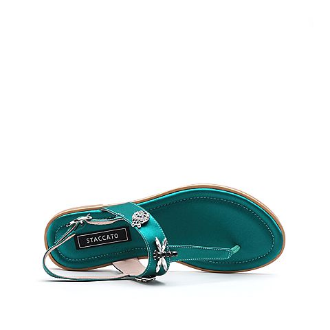 STACCATO/思加图2018年夏季专柜同款绿色真丝布面夹趾女凉鞋9JH13BL8