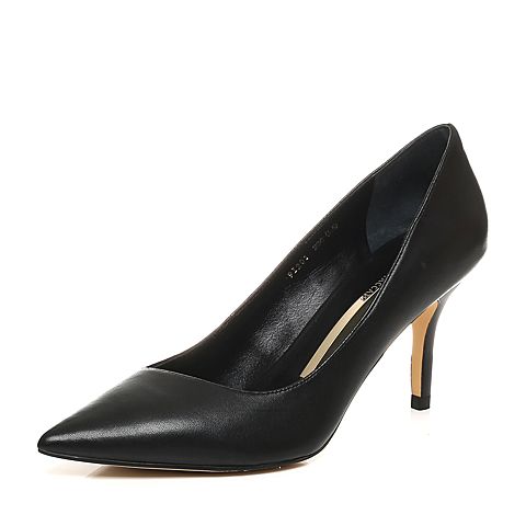 STACCATO/思加图2018年春季专柜同款黑色绵羊皮女浅口皮鞋9I201AQ8