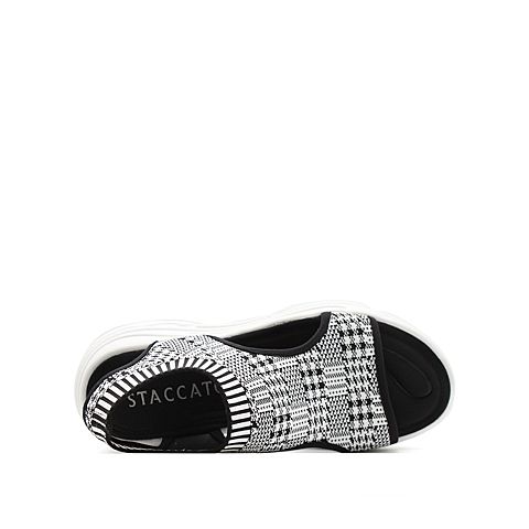 STACCATO/思加图2018年夏季专柜同款黑白格纹编织帮面女凉鞋XS640BL8