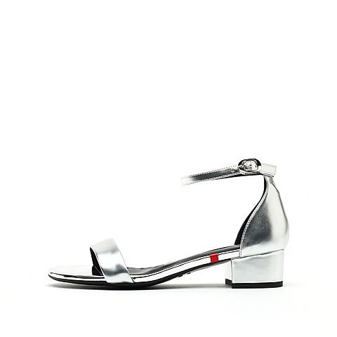 思加图夏季新款时尚简约粗中跟一字带搭扣女纯凉鞋9US21BL9