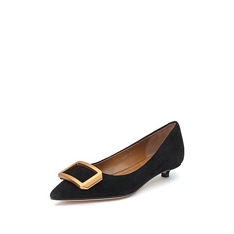 思加图2019秋季新款浅口金属装饰低跟羊绒女单鞋q1901cq9