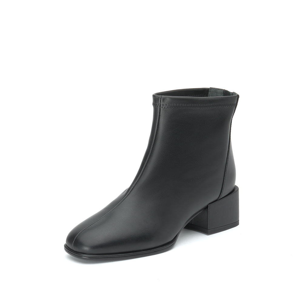 思加图冬季新款时尚简约中粗跟牛皮女短靴9EV08DD9