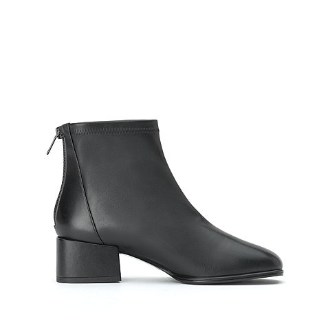 思加图冬季新款时尚简约中粗跟牛皮女短靴9EV08DD9