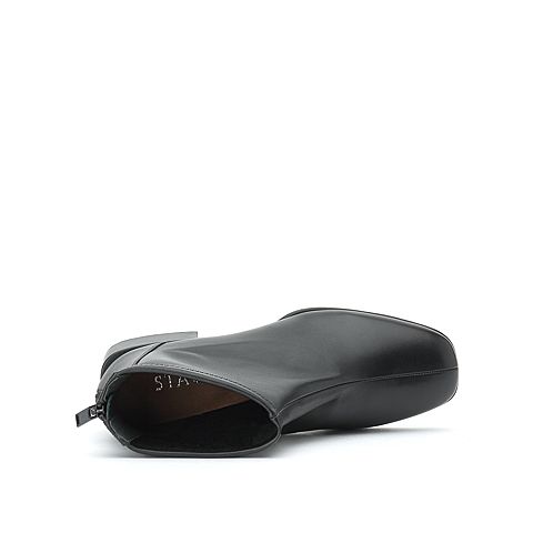 思加图冬季新款时尚简约中粗跟牛皮女短靴9EV08DD9