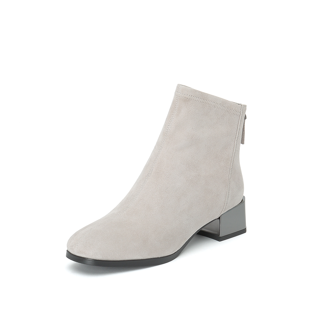 思加图冬季新款方头时尚简约羊绒皮短靴女皮靴子R9203DD9